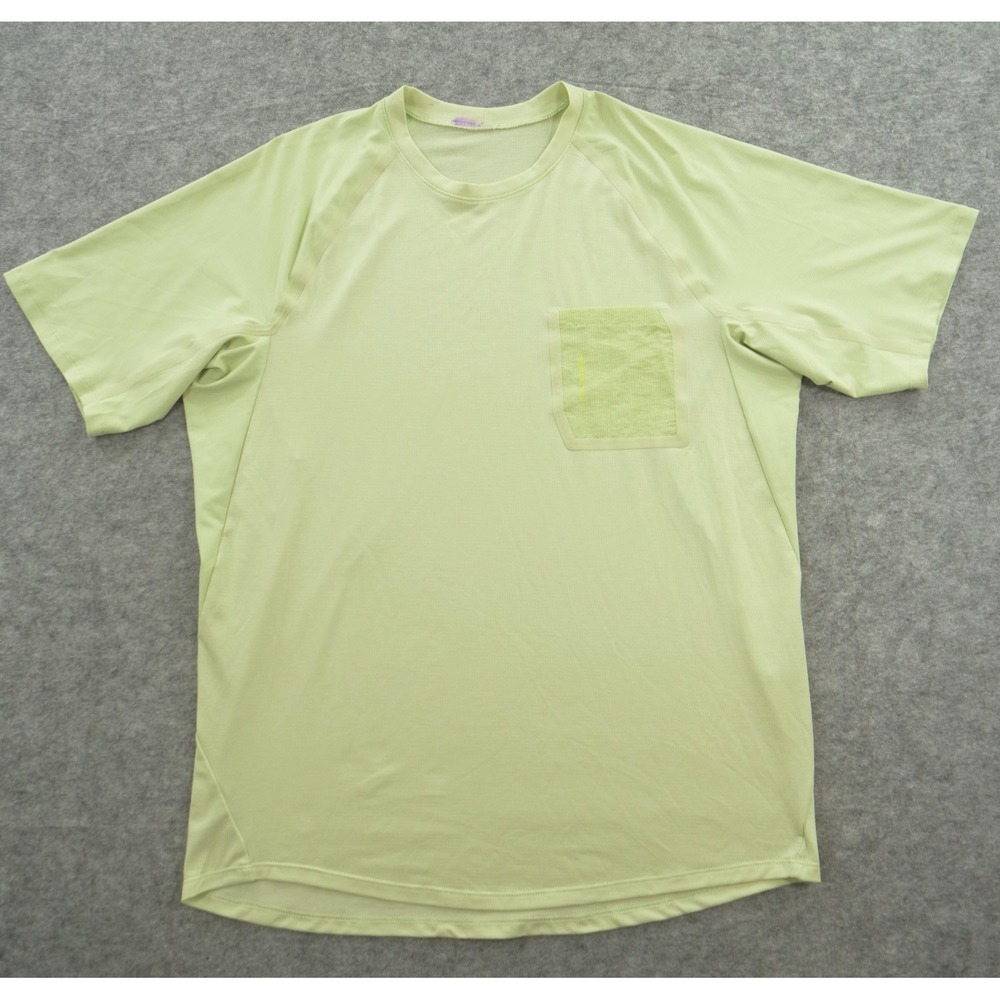 Lululemon Shirt Mens Extra Large Yellow Vemtilated Hiking Crew Logo Outdoors